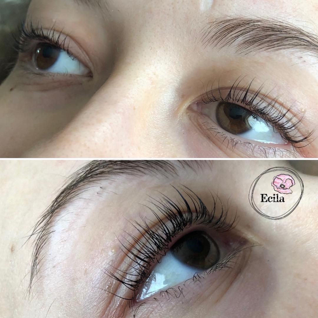 Rehaussement de cils vu de près